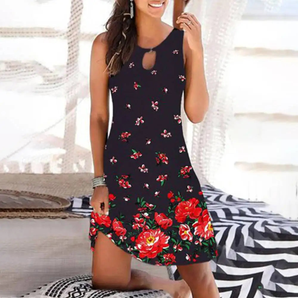 Floral Print Summer Sundress For Women Boho Beach Dress