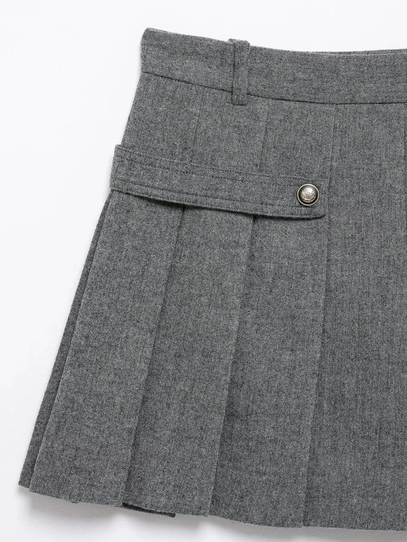 Double Breasted Epaulet O Neck Jacket with Chic Sashes and Pleated Mini Skirt Women's Streetwear Suit