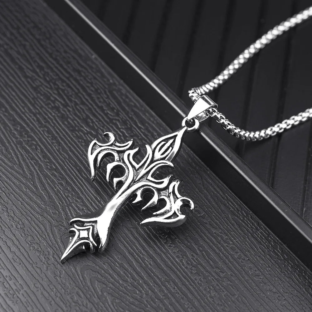 Hip Hop Cross Pendant Necklace Stainless Steel Gothic Jewelry Gift for Men and Women