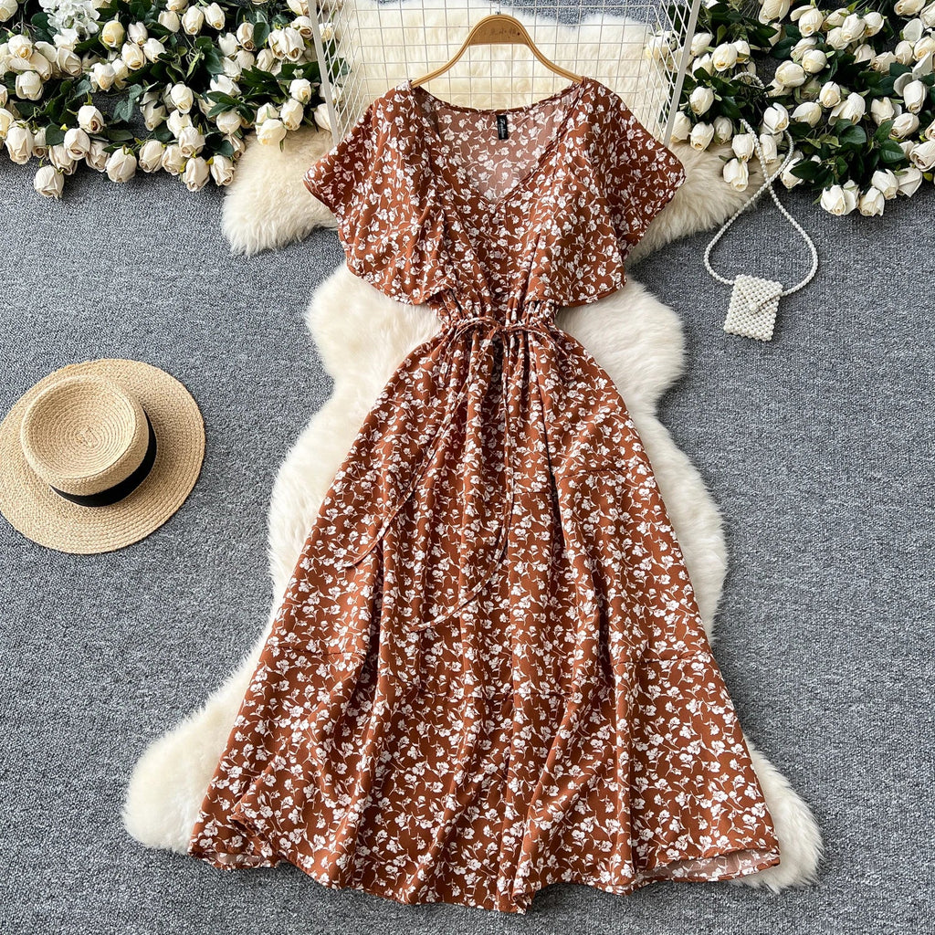 Floral Print Sundress V Neck A Line For Summer Party