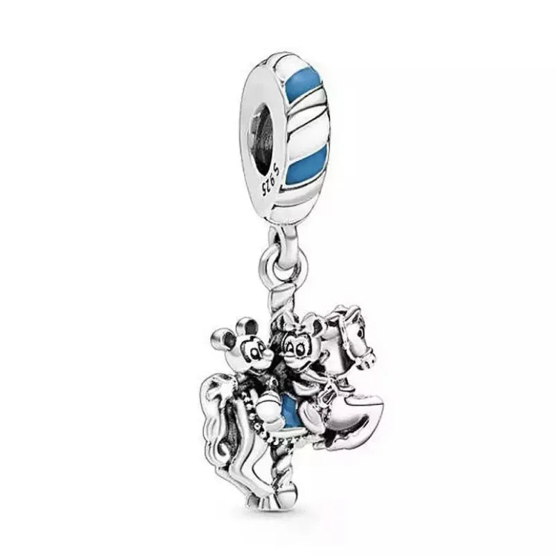 Disney 925 Sterling Silver DIY Charm Compatible With 3mm Bracelets Featuring Mickey Mouse Ferris Wheel And Suitcase Designs