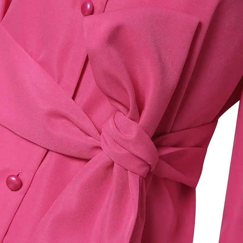 Long Sleeve Sundress With Ruffles Belted Shirt Dress