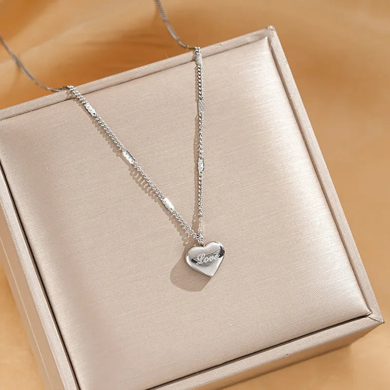 Stainless Steel Heart Necklace for Women Simple Pendant Jewelry Gift