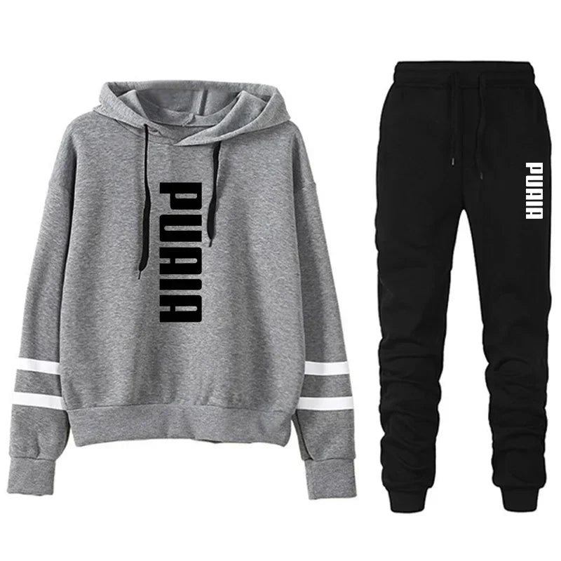 Autumn Winter Women's Hooded Sweatshirt and Jogging Set Lightweight Casual Sportswear with Stripe Detail Comfortable Daily Outdoor Activewear