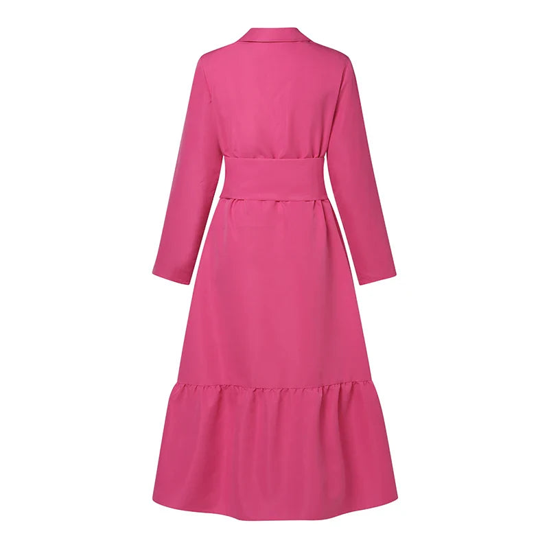 Long Sleeve Sundress With Ruffles Belted Shirt Dress