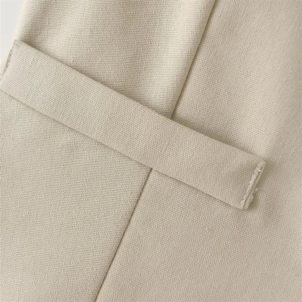 Versatile Slim Sleeveless Cotton Linen Vest and Mid-Waist Trousers Suit for Women's Commuting Style