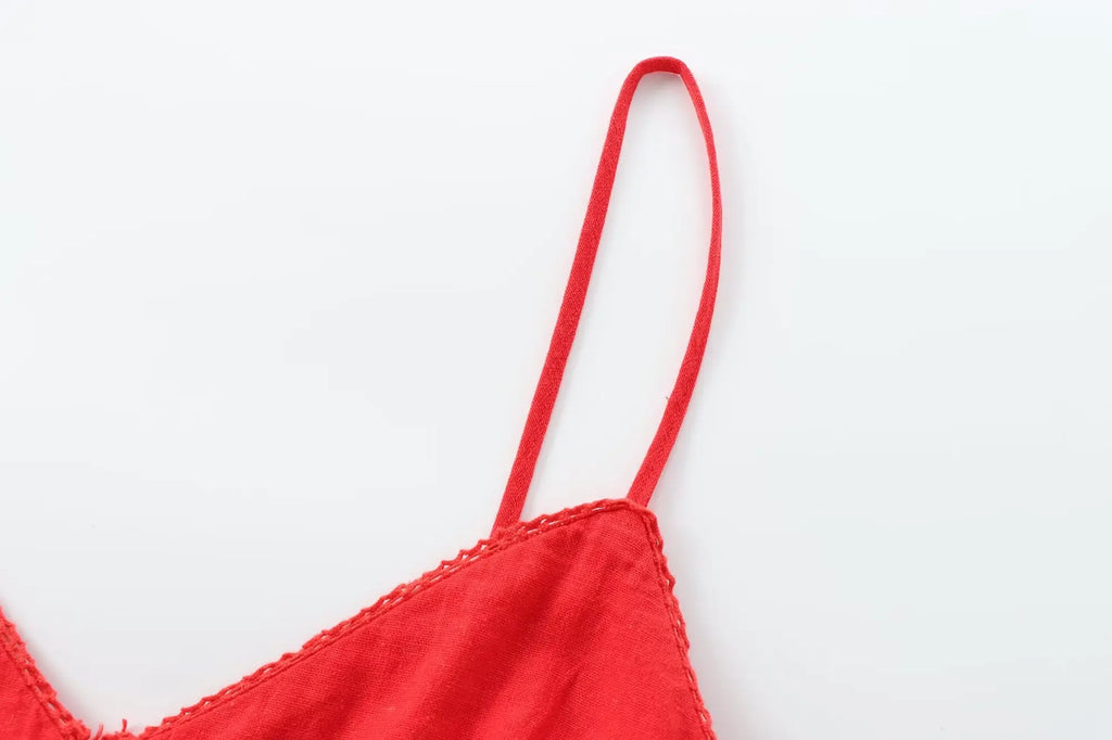 Linen Blended Suspender Dress For Women Summer French