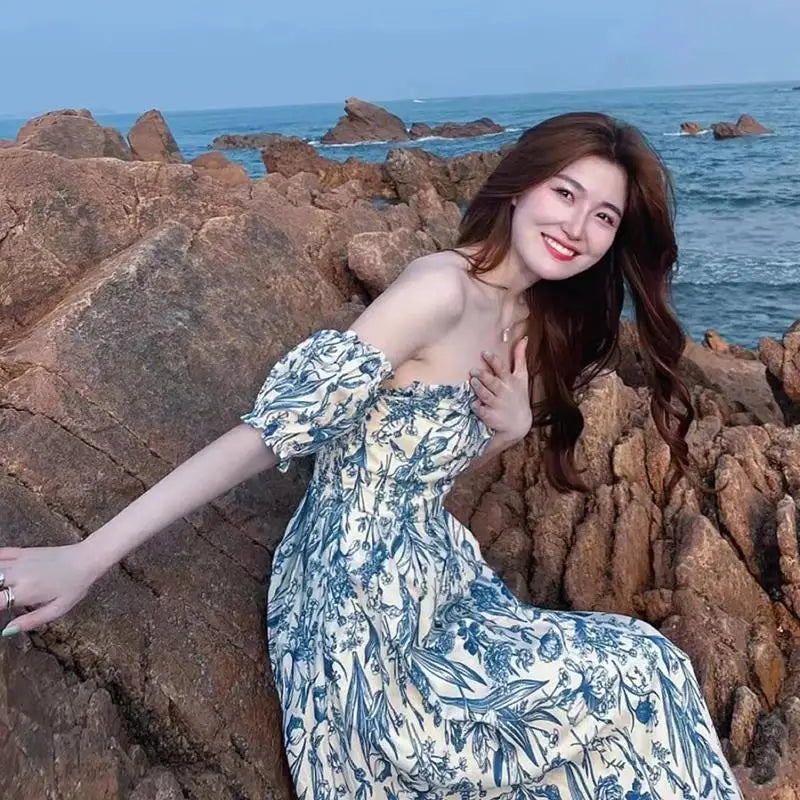 One Shoulder Puff Sleeve Summer Dress For Women Beach