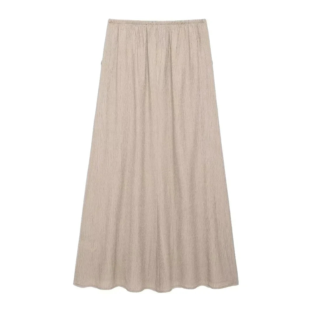 Summer Women's Elegant Solid Color Skirt Set Casual V-neck Bow Lace-Up Sleeveless Crop Vest Top with Loose Drawstring Midi Skirt