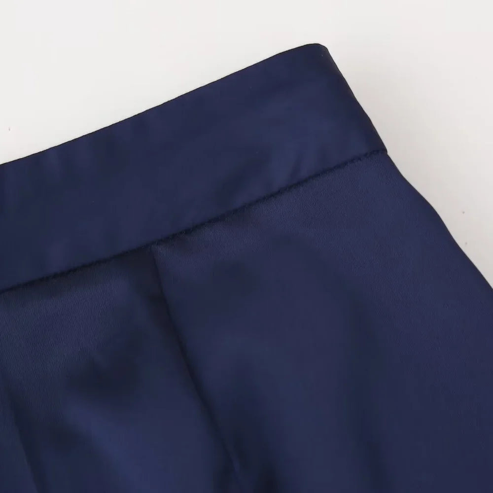 Women's Casual Polo Collar Long Sleeved Sequin Satin Kimono Coat and Bead Pants Set