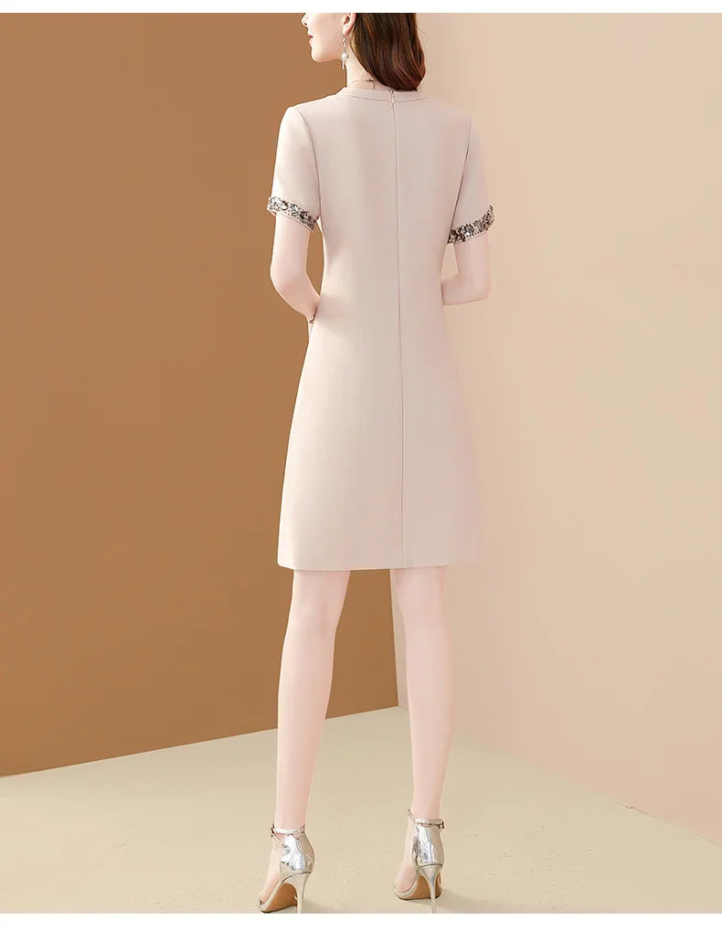 Elegant O Neck Embroidered A Line Dress For Women Office