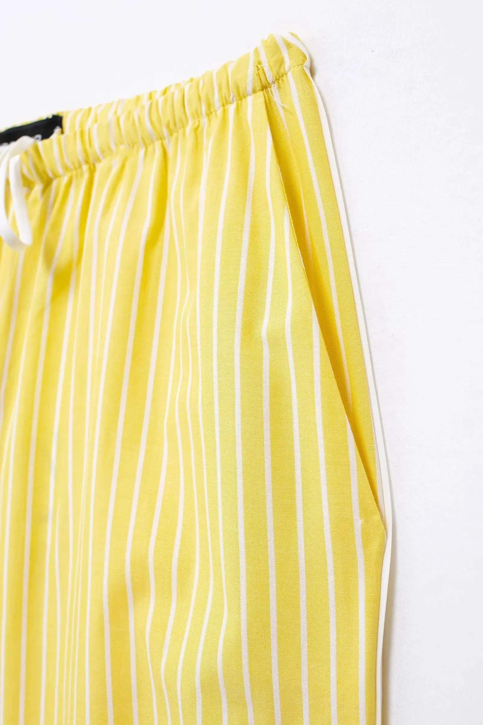 Stylish Women's Yellow Striped High Waist Drawstring Casual Trousers Cozy Loose Long Pants