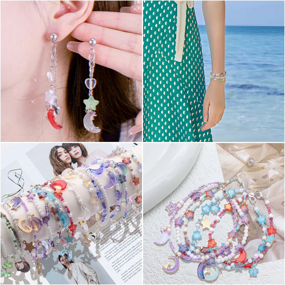 Mixed Star and Moon Crystal Glass Beads for DIY Jewelry Making Craft Bracelets Necklaces and Earrings