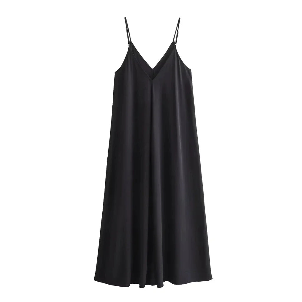 Backless Slip Midi Dress For Summer Beach In Black