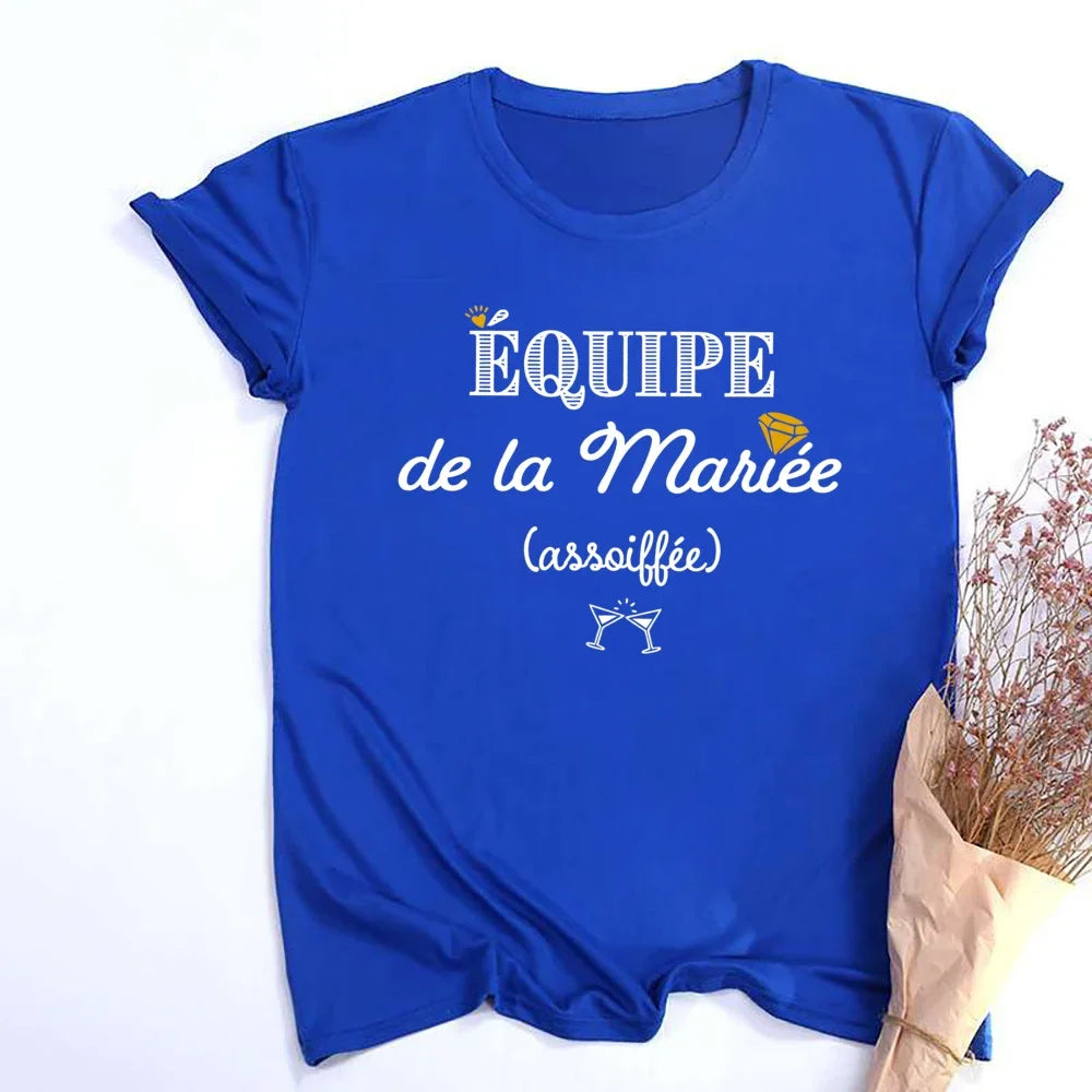 French Printed Team Bride T-Shirt for Bachelorette Party Outfit Short Sleeve Tops