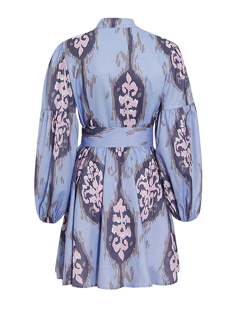 Printed Lantern Sleeve Dress For Women Summer Lightweight