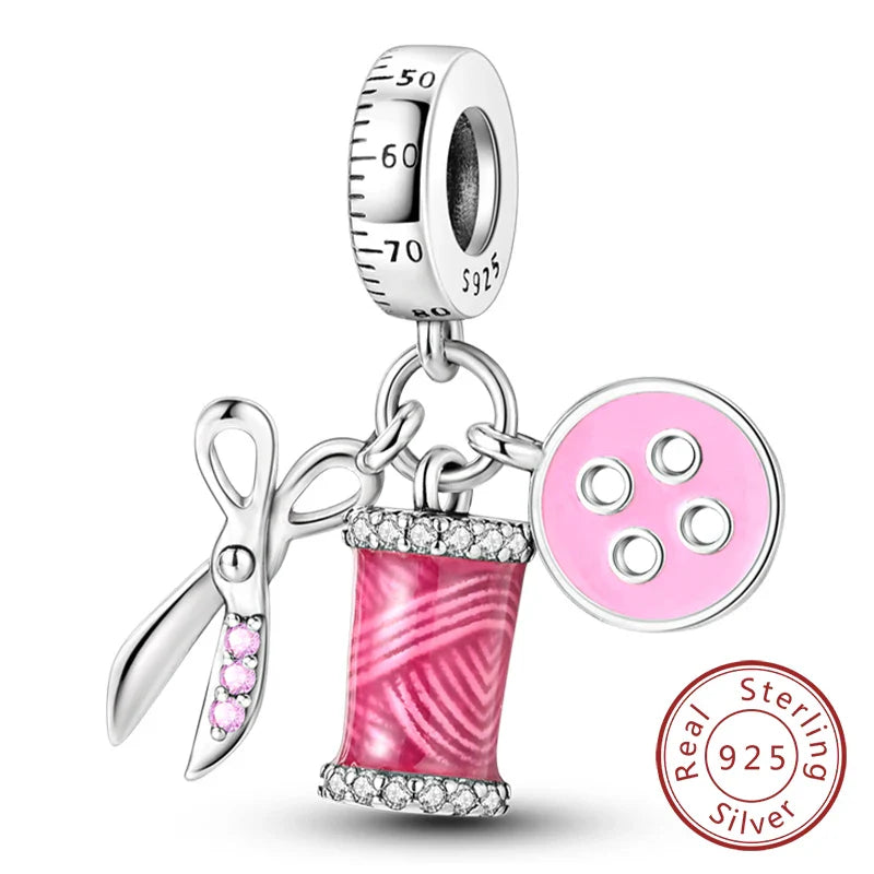 925 Sterling Silver Pink Pendant Charm for DIY Jewelry Bracelet and Necklace