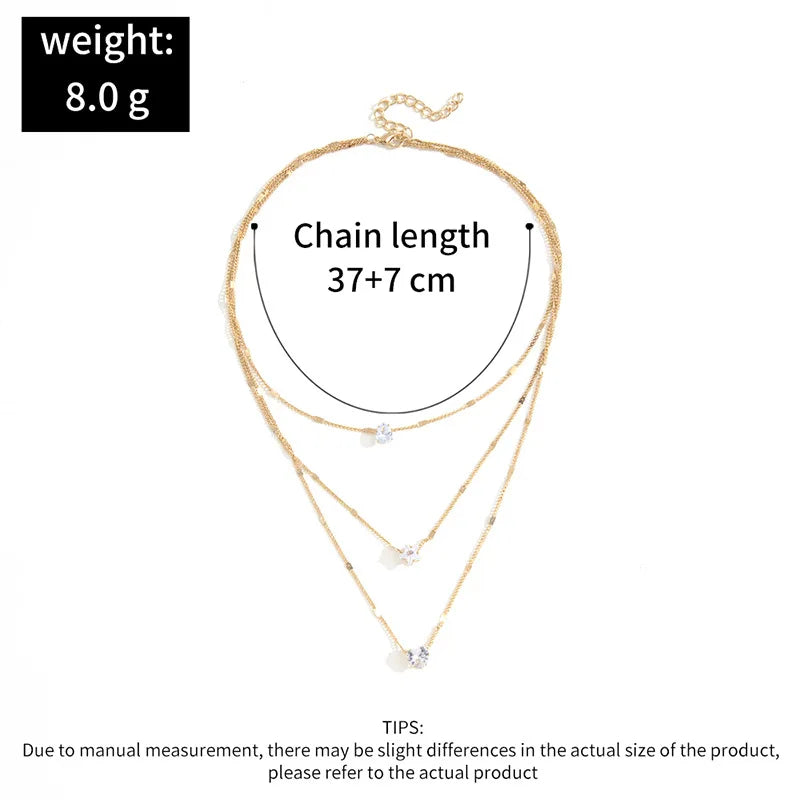 Trendy Multilayer Chain Choker Necklace with Shiny Zircon Pendant for Women Fashion Party Jewelry Gift