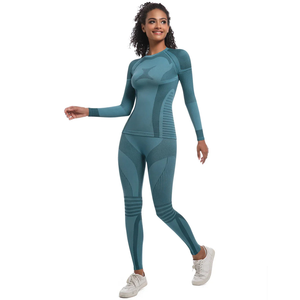 Women Thermal Skiwear Set Yoga and Fitness Workout Suit for Skiing Snowboarding Running and Exercise