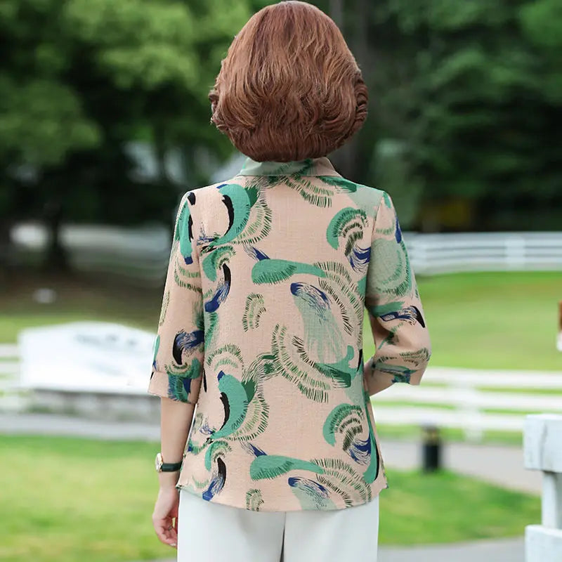 Summer Women's Floral Print Chiffon Pullover Shirt with Square Collar Half Sleeves Loose Elegant Button-Up Vacation Top