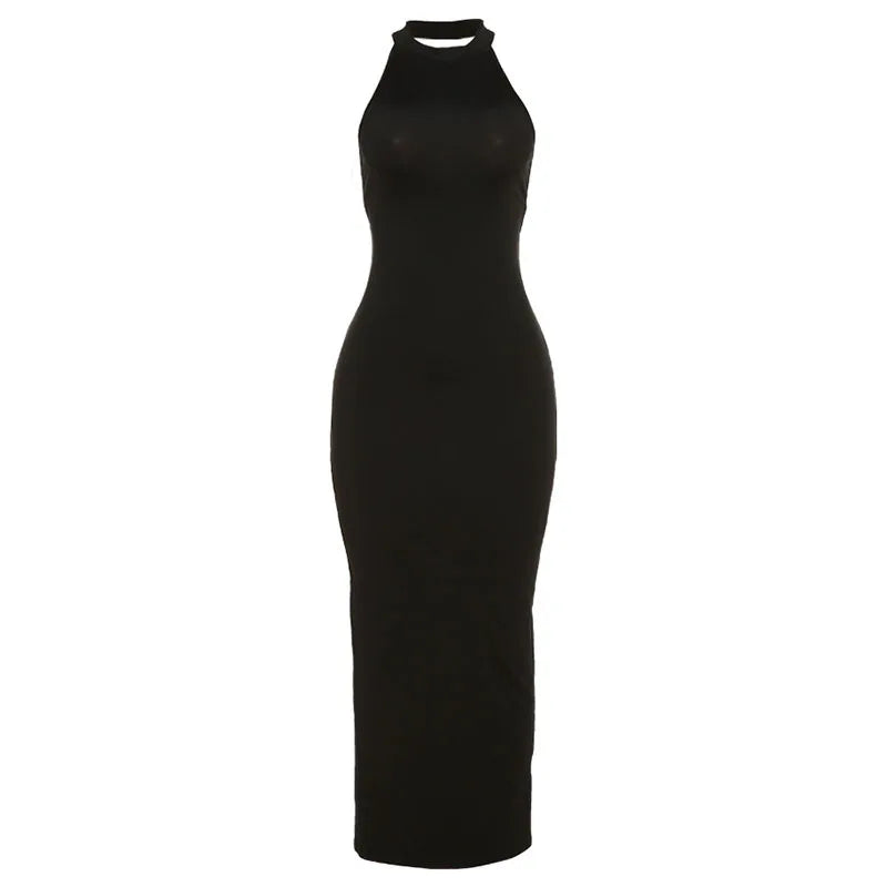 Sexy Open Back Tie Waist Maxi Dress With Split Wrapped Hip