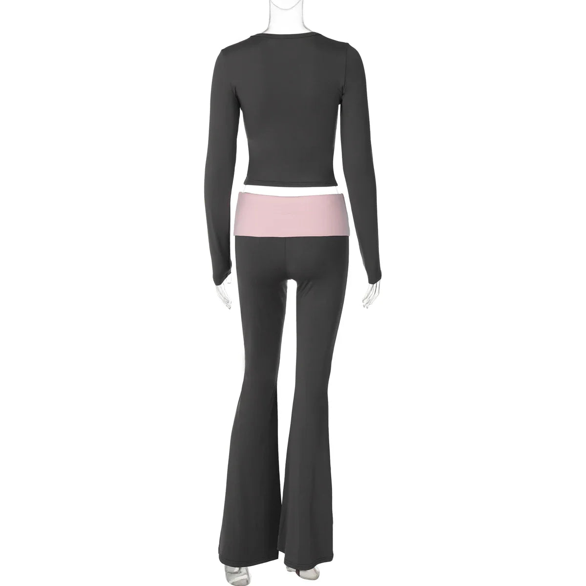 Women's Sexy Casual Two Piece Pants Set with Long Sleeve Letter Print Crop Top and Flare Pants for Streetwear Fashion