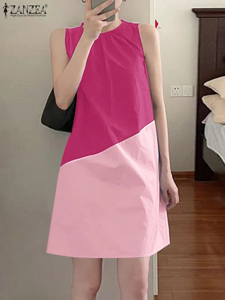 Casual Color Block Tank Dress for Women Sleeveless Everyday