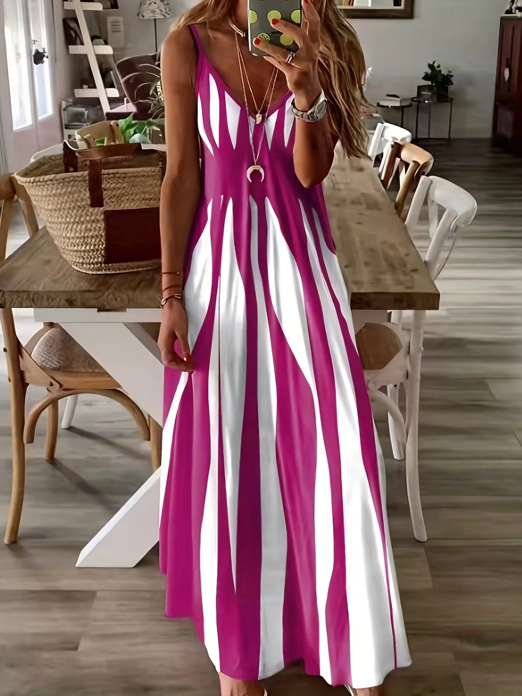 Plus Size Printed V Neck Maxi Dress For Spring Summer