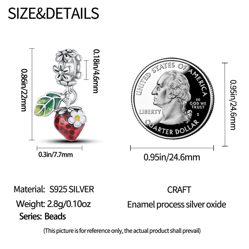925 Silver Red Charms Beads for DIY Jewelry Bracelets Featuring Strawberry Ladybird and Lipstick Design