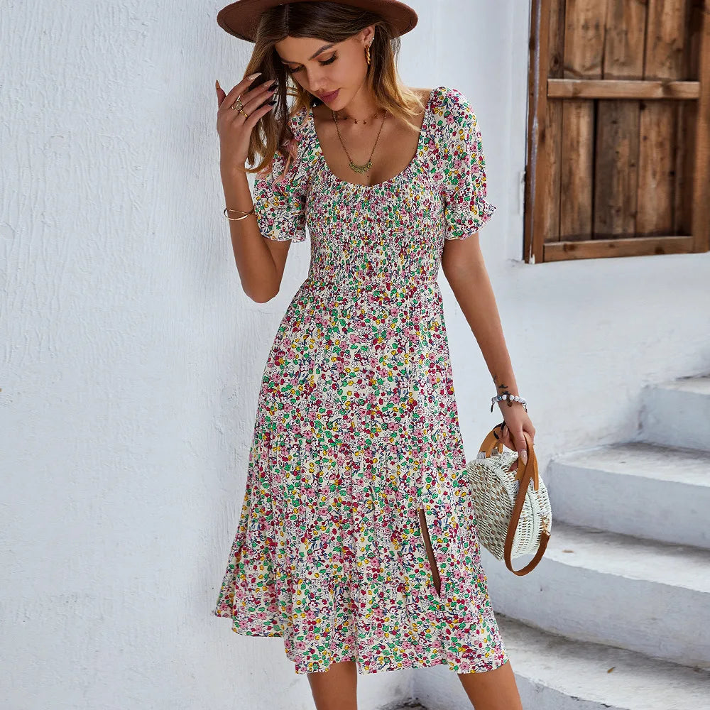Boho Floral Sundress For Women Vintage Beach Bohemian Dress