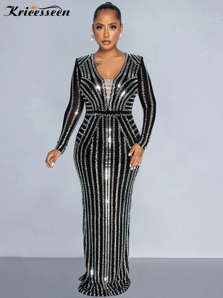 Red Rhinestone Evening Gown Long One Piece Dress Glam Party