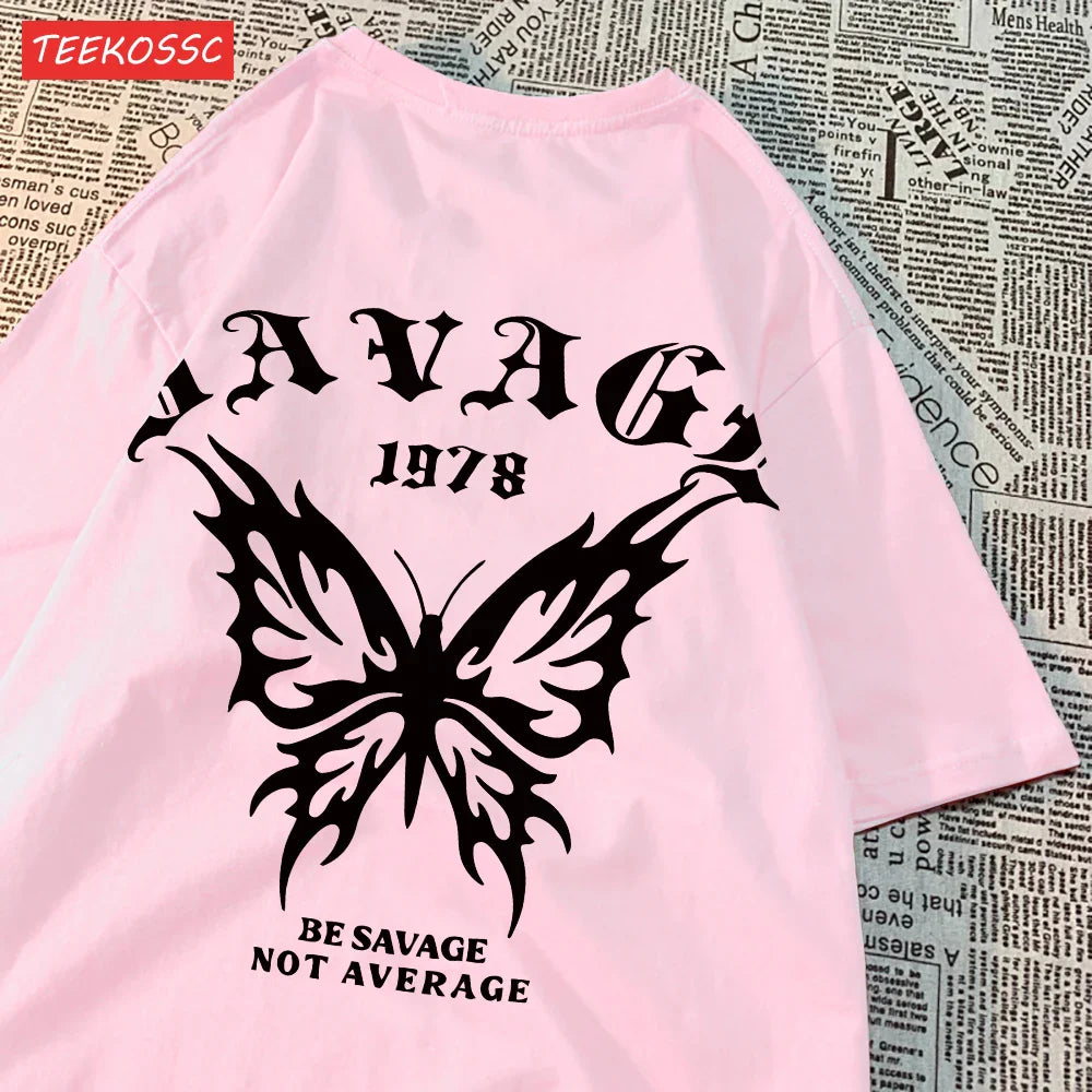 Casual Cotton Summer T-Shirts for Women with Butterfly Print and Oversized Fit in Various Colors