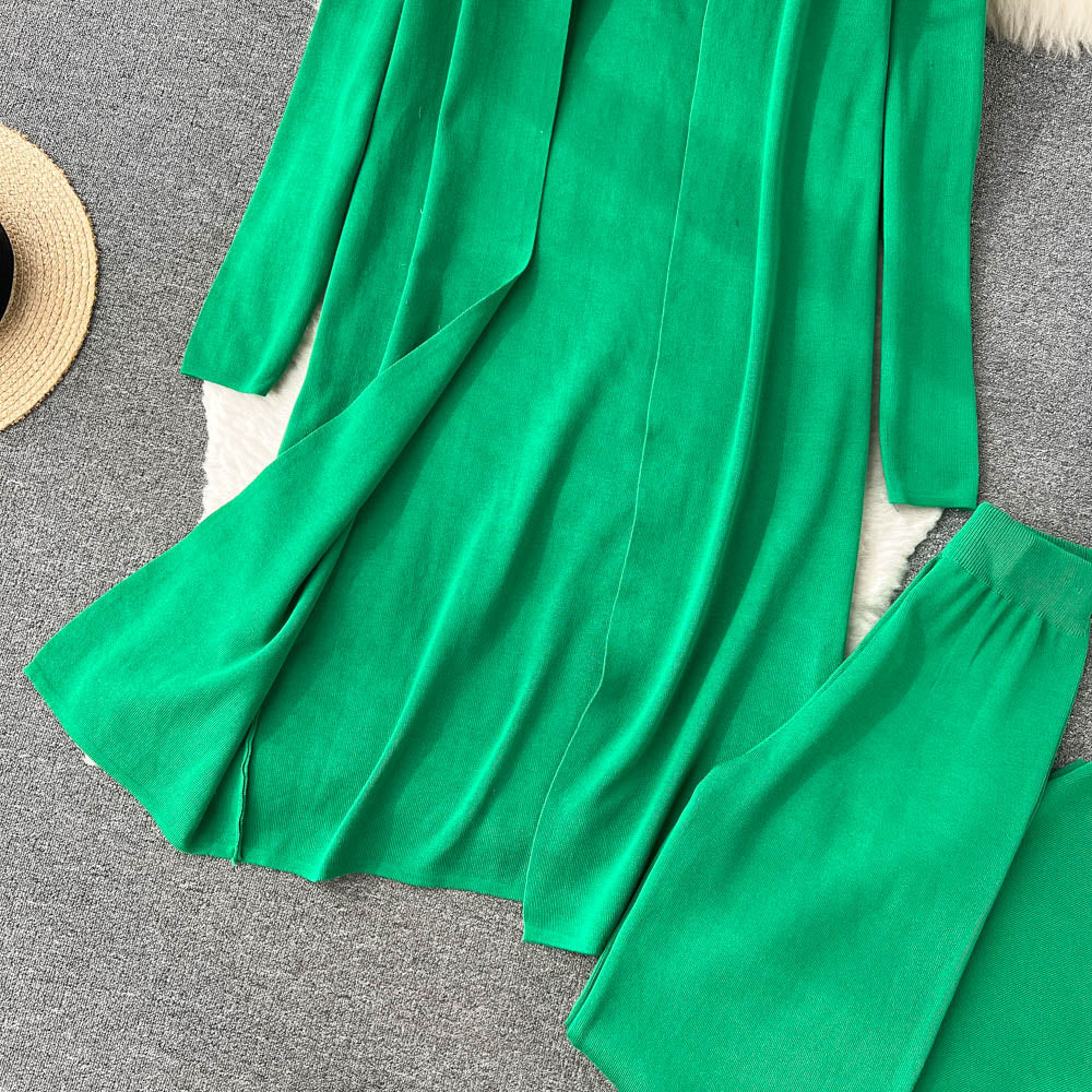 3 Piece Knitted Tracksuit Set for Women Comfy Loungewear with Long Cardigan Coat Turtleneck Vest and Pants