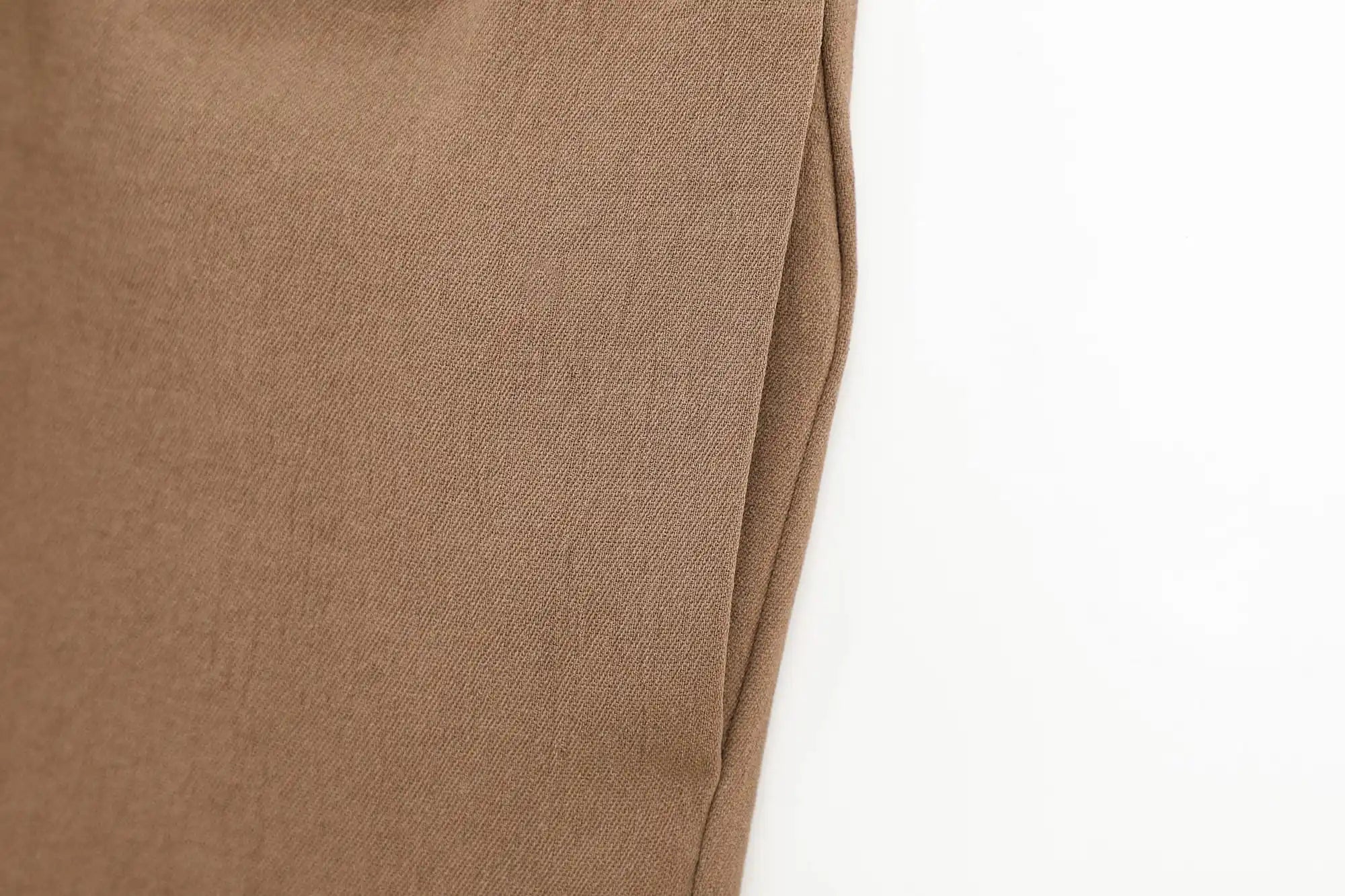 Women Casual Brown Lace-Up Waist Shirt and High Waist Wide Leg Pants Set for Spring Fashion