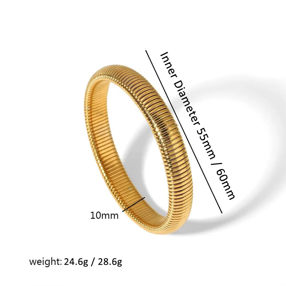 304L Stainless Steel Elastic Bracelet for Women with 18k Gold Plated Charm Wide Chunky Metal Spiral Bangle Waterproof Fashion Jewelry