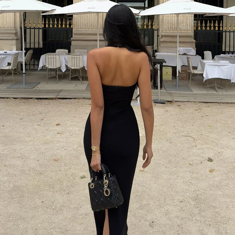 Black One Shoulder Bodycon Evening Dress Backless Chic