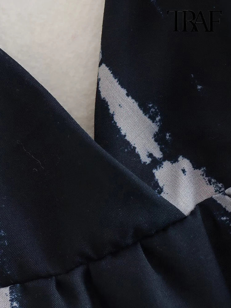 Backless Tie Dye Halter Mini Dress Deep V Neck Beach Party