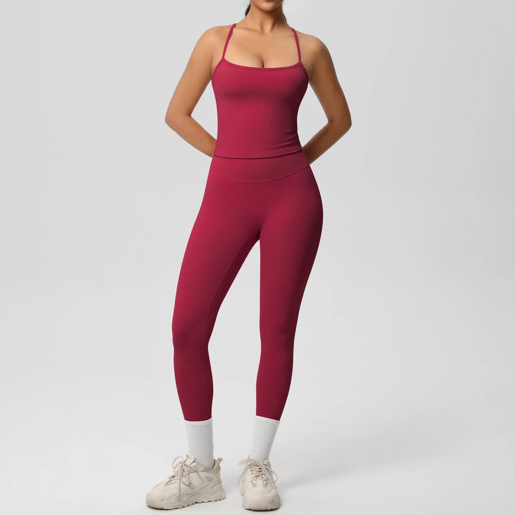 2PCS Nude Feeling Women's Yoga Set with Sports Bra and Leggings for Gym Fitness and Running