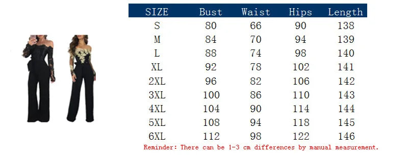 Appliques Lace Patchwork Off Shoulder Jumpsuit for Women with Slash Neck Long Sleeve and Elegant Wide Leg Pants Party Overalls