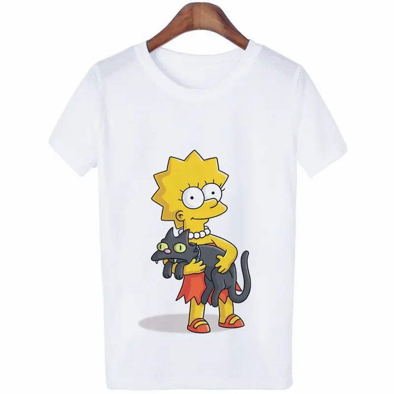 Kawaii The Simpsons T-Shirt for Girls Casual Summer Wear O-Neck Short Sleeve Aesthetic Street Style Shirt