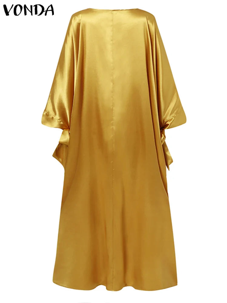 Floral Bohemian Maxi Dress Satin Silk Look Elegant Summer