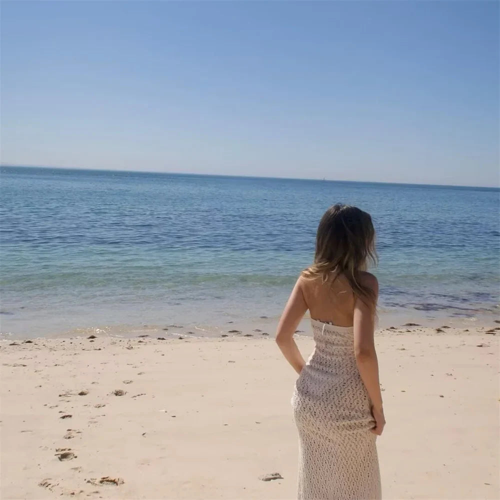 Elegant Women's Open Jacquard Mesh Knitted Summer Dress