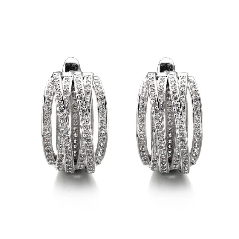 Fashionable Silver Color Cross Hoop Earrings for Women with Full Crystal Cubic Zirconia Statement Jewelry