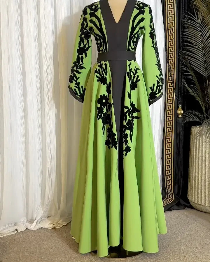 Muslim Maxi Dress With Flared Sleeves And V Neck For Women