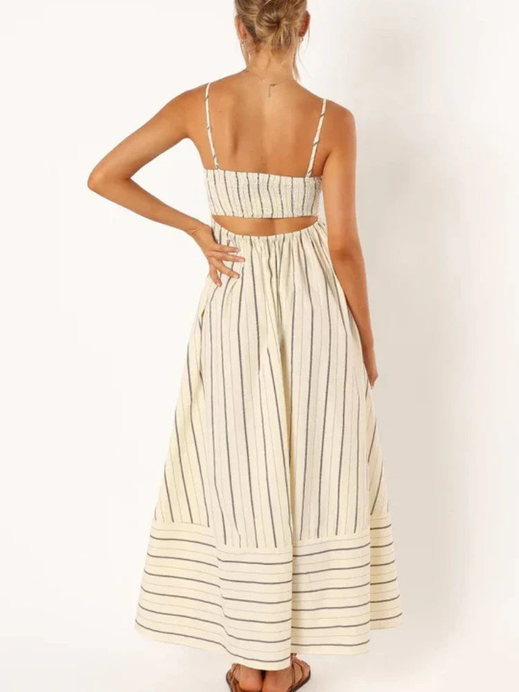 Bohemian Striped Maxi Dress With Hanging Straps For Women