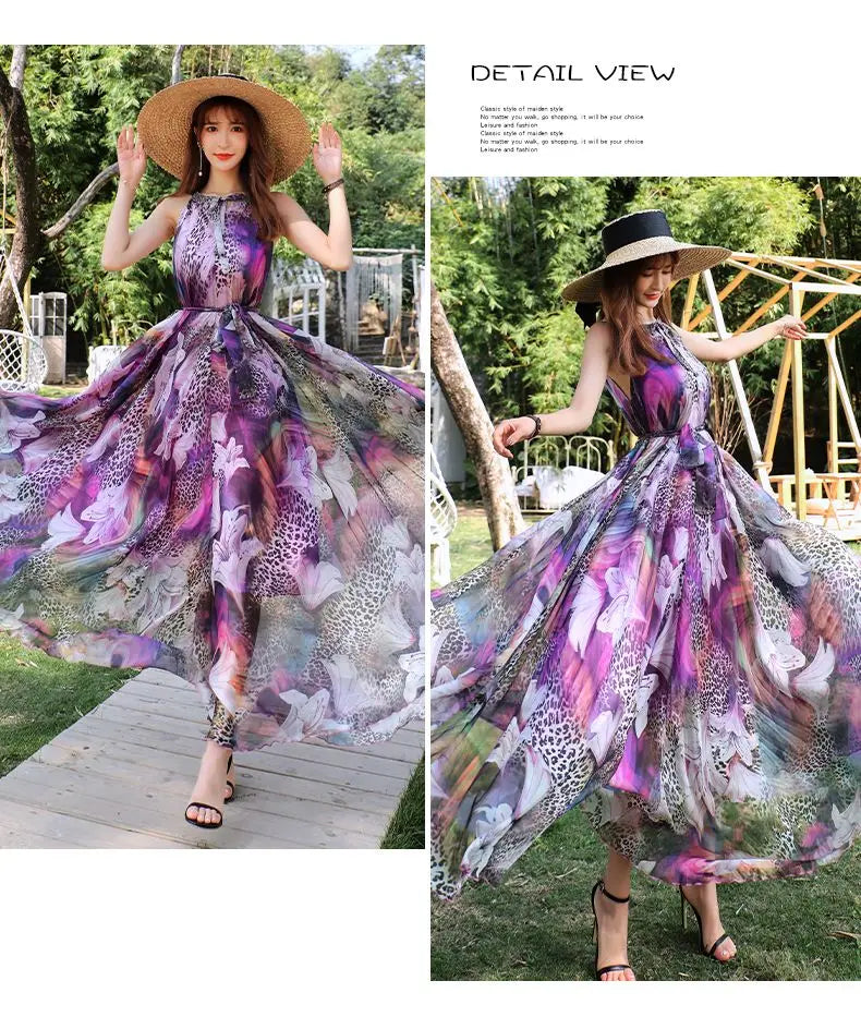 Floral Boho Backless Maxi Dress Women Beach Sundress