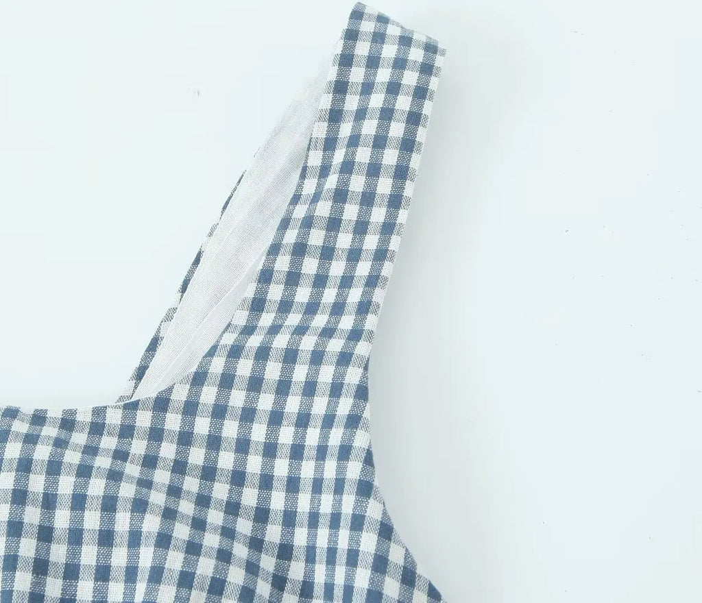 Waist Slimming Suspender Dress With Plaid Skirt Summer
