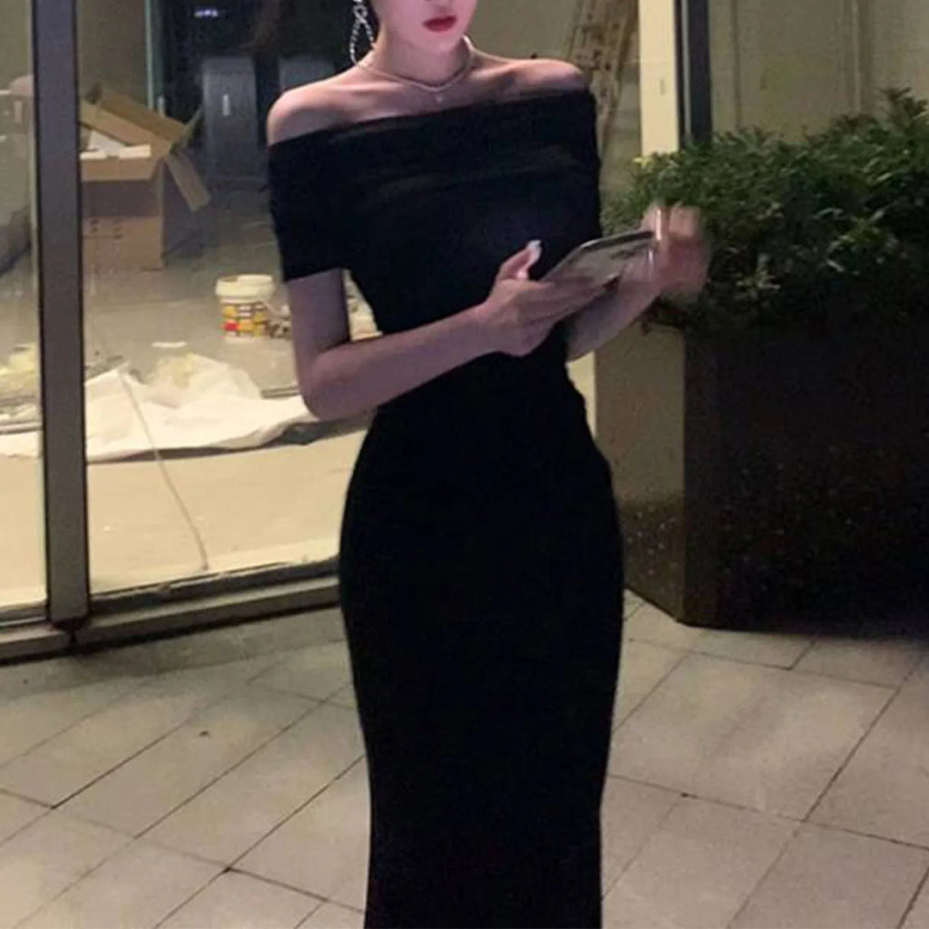 One Shoulder Long Sleeve Dress For Women Slim Fit Winter