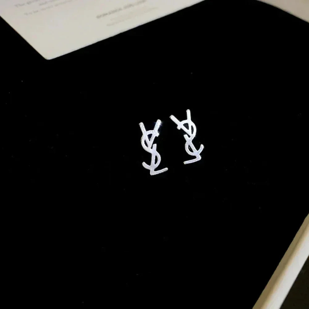 Metal Letter Necklace and Ear Stud Bracelet Set