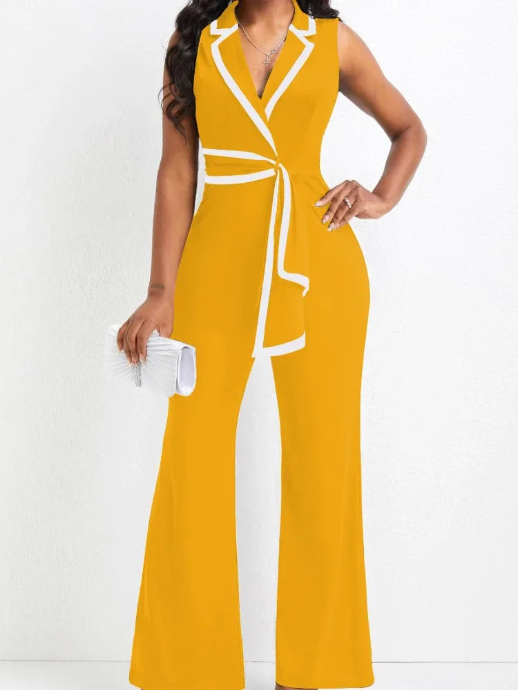 Women's Elegant Sleeveless V Neck Overalls Jumpsuit Full Length Wide Leg Pants Office Casual Summer Outfit
